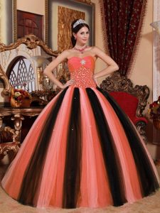 Multicolor Ball Gown Sweetheart Tulle Beaded Quinceanera Dress for Cheap