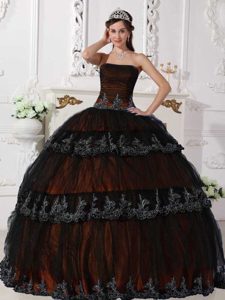New Strapless Taffeta and Tulle Appliqued Sweet Sixteen Quinceanera Dress