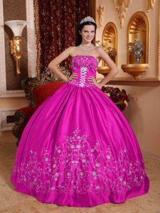 Attractive Strapless Taffeta Quinceanera Dresses with Embroidery for Cheap