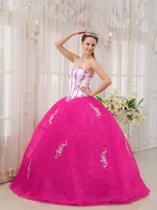 White and Hot Pink Taffeta and Organza Appliqued Quinceanera Dress on Sale