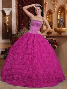 Strapless Quinceanera Dress with Rolling Flowers and Beading on Promotion