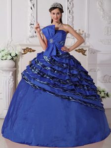 Royal Blue Strapless Zebra Beaded Quinceanera Dresses on Wholesale Price