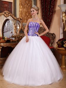 Beautiful White Strapless Tulle Sweet Sixteen Quinceanera Dress for Cheap