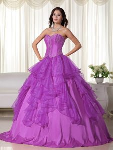 Purple Sweetheart Organza Quinceanera Dresses with Embroidery for Cheap