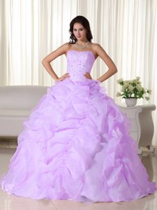 New Lavender Organza Beaded Quinceanera Dress with Pick-ups for Cheap