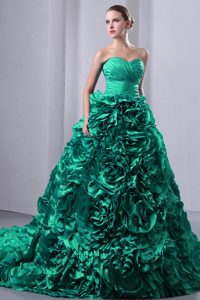 Sweetheart Taffeta Ruched Quinceanea Dress with with Hand Made Flowers