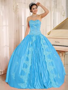Beaded Taffeta Aqua Blue Sweetheart Quinceanera Dresses with Embroidery
