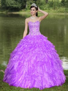 Purple Sweetheart Beaded Quinceanera Dress with Ruffled Layers for Cheap