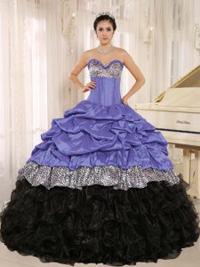 Purple and Black Sweetheart Quinceanera Dresses with Ruffles and Pick-ups
