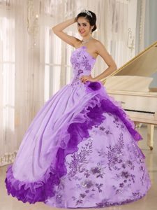 Appliqued and Hand Made Flowers Decorated Quinceanera Dress for Cheap