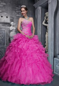 Beautiful Taffeta and Organza Beaded and Appliqued 2014 Quinceanera Dress