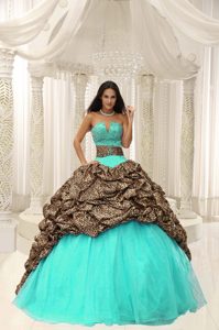Leopard and Organza Beading Decorated Sweetheart Quinceanera Dresses