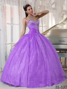 Lavender Sweetheart Taffeta and Organza Quinceanera Dress with Appliques