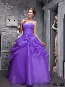 Purple Sweetheart Organza Beaded and Ruched Sweet 16 Quinceanera Dress