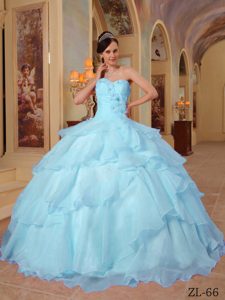 Organza Beaded Sweet Sixteen Dresses with Handle Flowers in Light Blue