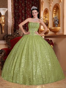 Perfect Olive Green Sweetheart Beading Dress for Quince in Special Fabric