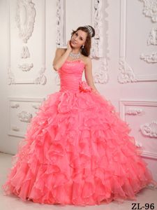 Romantic Sweetheart Organza Beaded Watermelon Quinceanera Dresses