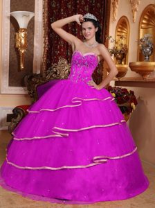 Beautiful Fuchsia Sweetheart Beaded Dress for Quince in Satin and Tulle