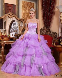 Impressive Sweetheart Organza Beaded Quinceanera Dresses in Lavender
