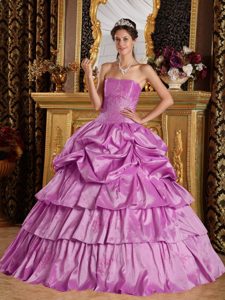 Strapless Taffeta Quinces Dresses with Appliques with Beading in Lavender