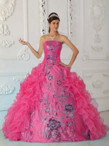 Exquisite Strapless Satin Beaded Embroidery Quinceanera Dress in Hot Pink