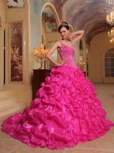 Hot Pink Spaghetti Straps Embroidery Sweet Sixteen Dresses in Organza