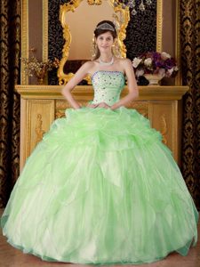 Discount Strapless Organza Sweet 16 Dresses with Beading in Apple Green
