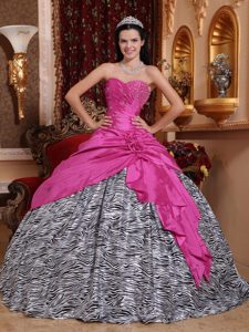 Hot Pink Sweetheart Taffeta and Zebra Beaded Quinceanera Gown Dresses