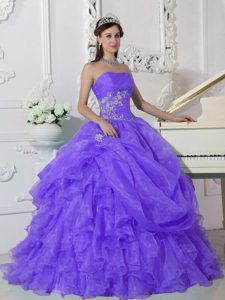 Strapless Organza Beading Quinceanera Gown Dresses in Purple for Spring