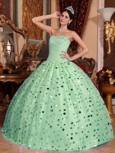 Cheap Sweetheart Ruched Dress for Quince with Sequins in Apple Green on Sale