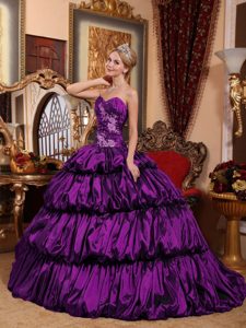 Purple Sweetheart New Quinceanera Dresses with Appliques and Pick-ups in Taffeta