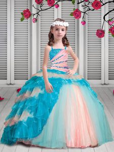Popular Multi-color Sleeveless Floor Length Beading and Ruffles Lace Up Little Girls Pageant Dress Wholesale