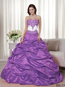 Elegant Sweetheart Floor-length Taffeta Appliques Purple Quinceanera Dress