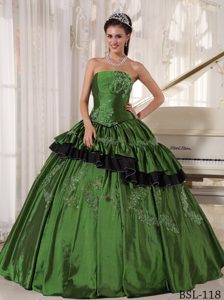 Strapless Taffeta Beading and Appliques Quinceanera Dresses in Dark Green