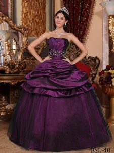 Strapless Dark Purple Sweet Sixteen Quinceanera Dresses with Beading Belt