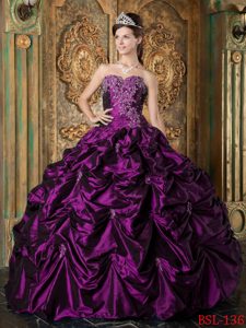 Eggplant Purple Ball Gown Sweetheart Picks-up Quinceanera Dress by Taffeta