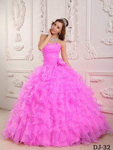 Romantic Sweetheart Organza Beading Lavender Quinceanera Dress with Ruffles