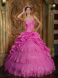 Hot Pink Sweetheart Taffeta and Tulle Quinceanera Gowns with Appliques
