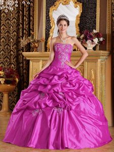 Fuchsia Embroidery Taffeta Sweet 15 Dresses with Pick-ups and Appliques