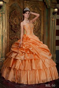 Orange Strapless Organza Beaded and Ruffled Sweet 16 Quinceanera Dress