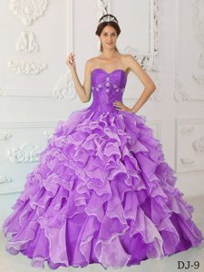 Purple Princess Sweetheart Beaded Quince Dresses in Taffeta and Organza