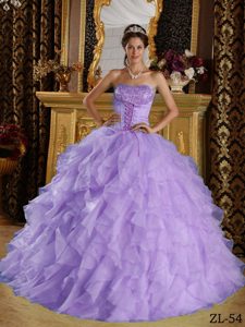 Lavender Satin and Organza Embroidery Sweet Sixteen Quinceanera Dress