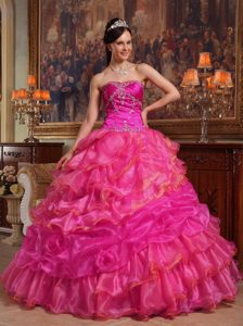 Coral Red Sweetheart Taffeta and Organza Quinceanera Dress with Beading