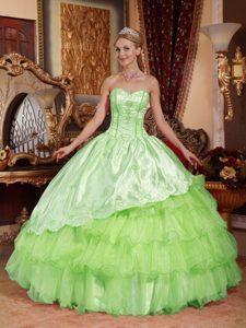 Spring Green Sweetheart Taffeta and Organza Embroidery Dress for Quince
