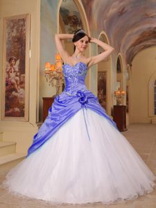 Purple and White Sweetheart Beaded Quinceanera Gown in Tulle and Taffeta