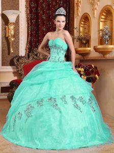 Discount Sweetheart Organza Beaded Sweet Sixteen Dresses in Apple Green