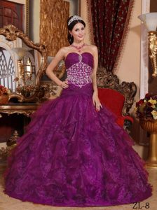 Recommended Purple A-line Sweetheart Organza Beaded Quince Dresses
