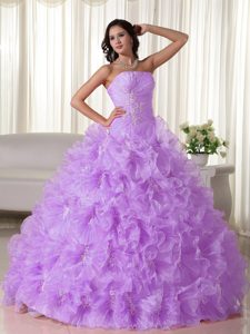 Lavender Strapless Organza Sweet 15 Dresses with Appliques and Beading