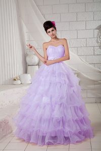 Cheap Lilac Sweetheart Floor-length Organza Quinces Dresses with Beading