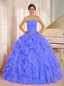 Beautiful Blue Sweet Sixteen Quinceanera Dresses with Ruffles and Beading